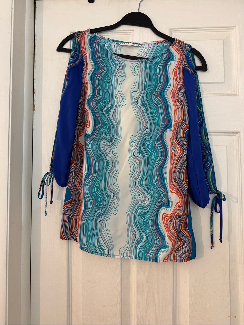 Trina Turk Silk Cold-Shoulder Tunic Top Multicolor Swirl size S